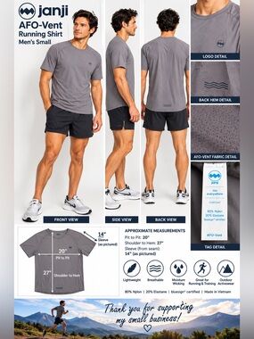 Janji AFO-Vent Running Shirt Men’s Small Gray Lightweight Performance Athletic